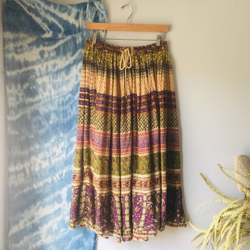 Vintage Style Boho Full Maxi Skirt Festival